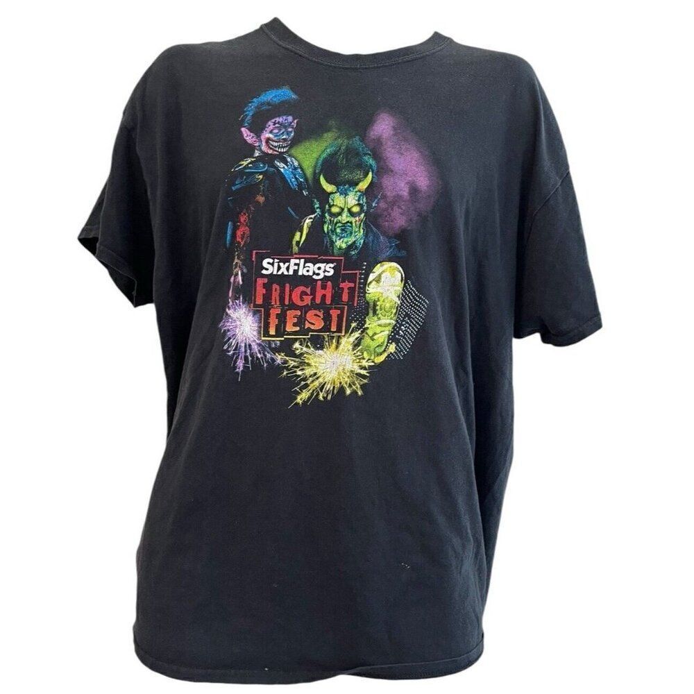 Fright Fest Six Flags Men's XL T Shirt Black Zombie Evil Bloody Scary Halloween